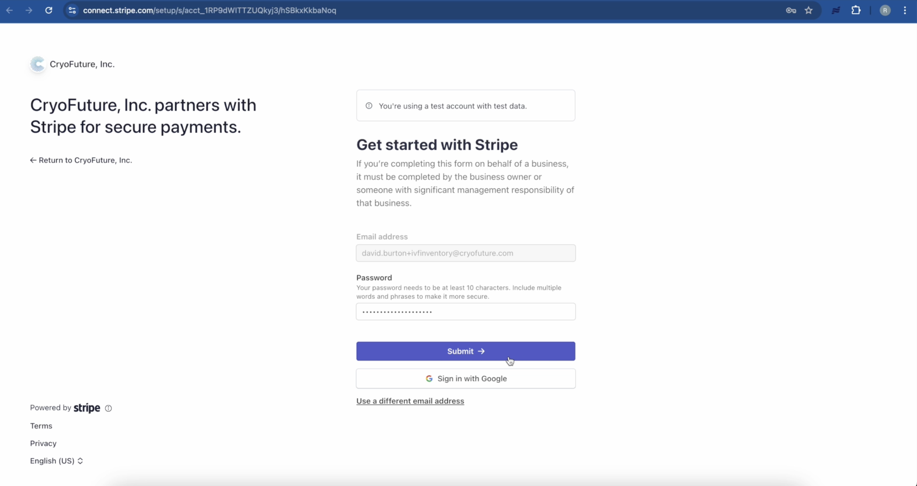 Stripe Account Creation